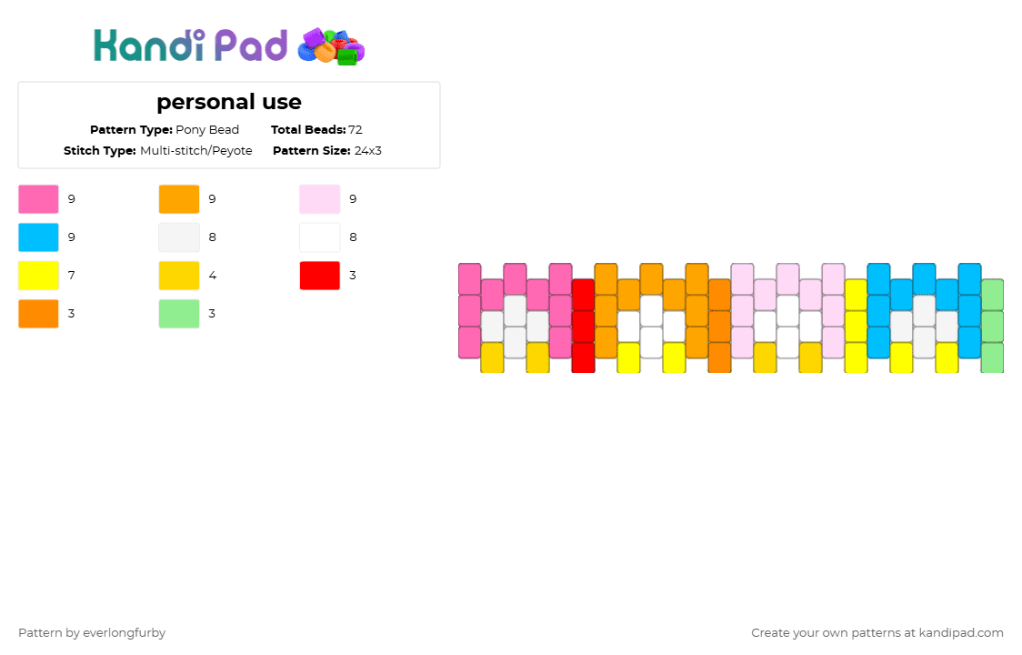 personal use - Pony Bead Pattern by everlongfurby on Kandi Pad - pink,yellow,orange,light blue