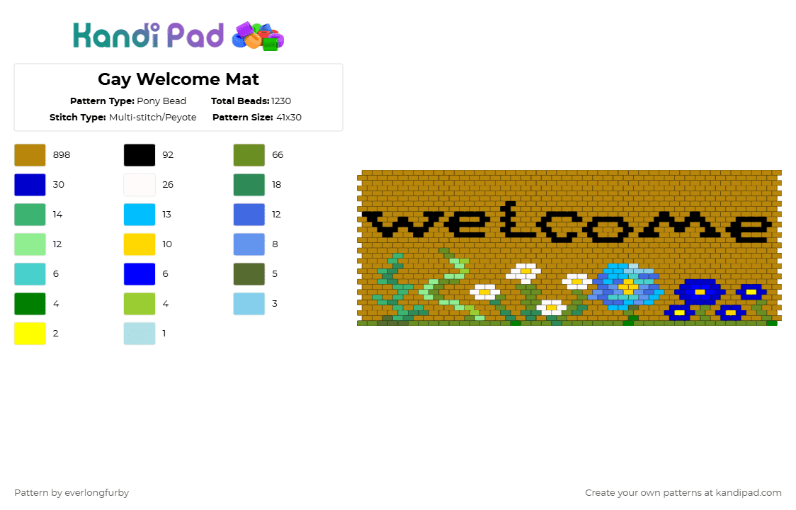Gay Welcome Mat - Pony Bead Pattern by everlongfurby on Kandi Pad - gold,gay,gay flag,toothpaste flag,gay pride,pride,flowers,pride flag