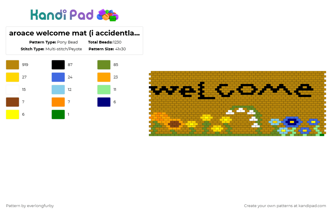 aroace welcome mat (i accidentlaly made a go away one first) - Pony Bead Pattern by everlongfurby on Kandi Pad - gold
