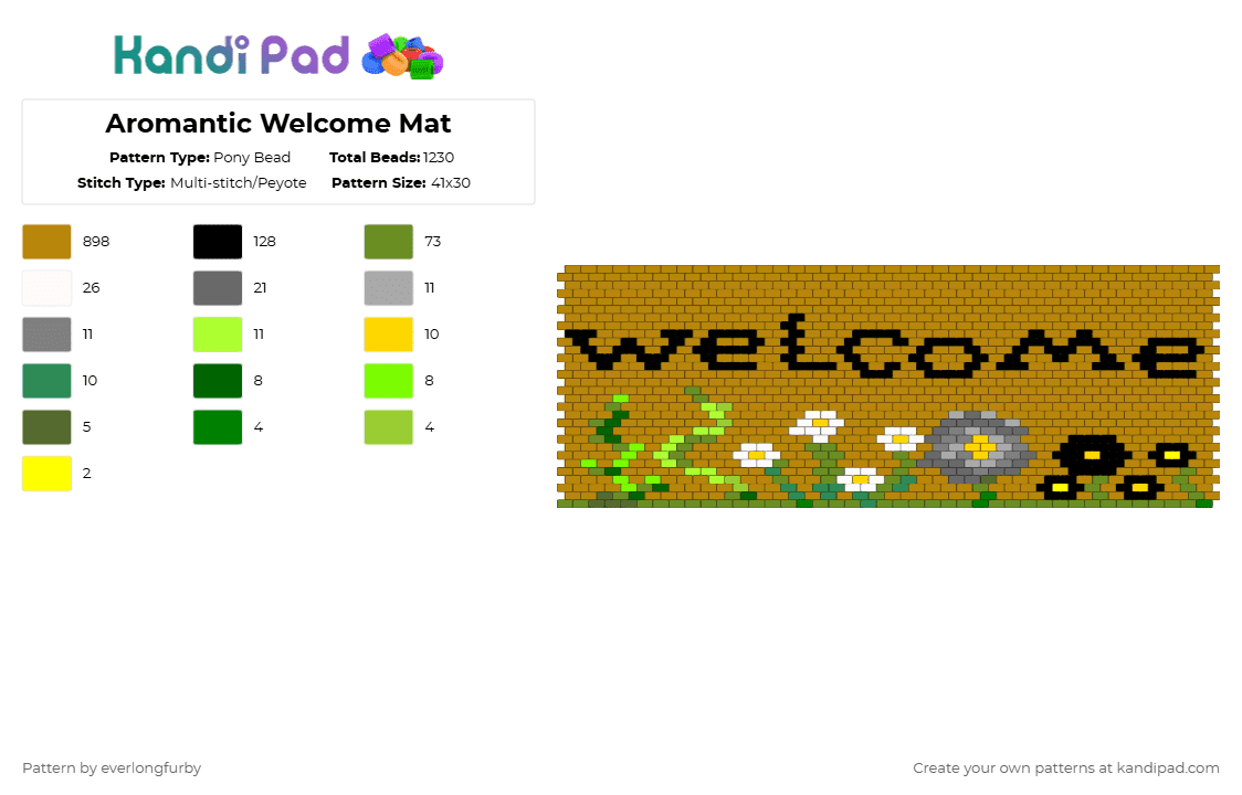 Aromantic Welcome Mat - Pony Bead Pattern by everlongfurby on Kandi Pad - gold,pride,lgbtq,pride flag,aromantic,aro,aro pride,aromantic pride,aromantic pride flag