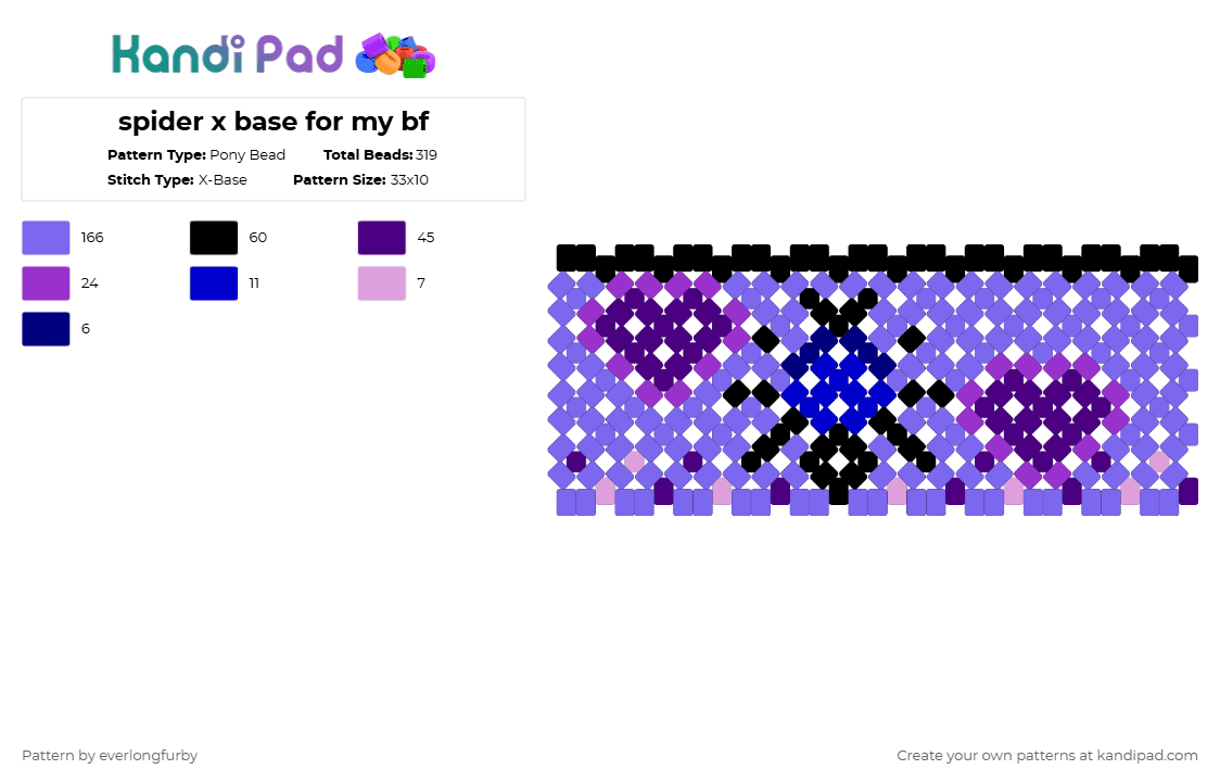 spider x base for my bf - Pony Bead Pattern by everlongfurby on Kandi Pad - purple,blue