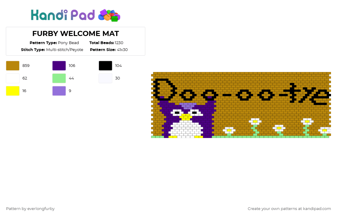 FURBY WELCOME MAT - Pony Bead Pattern by everlongfurby on Kandi Pad - gold,furby