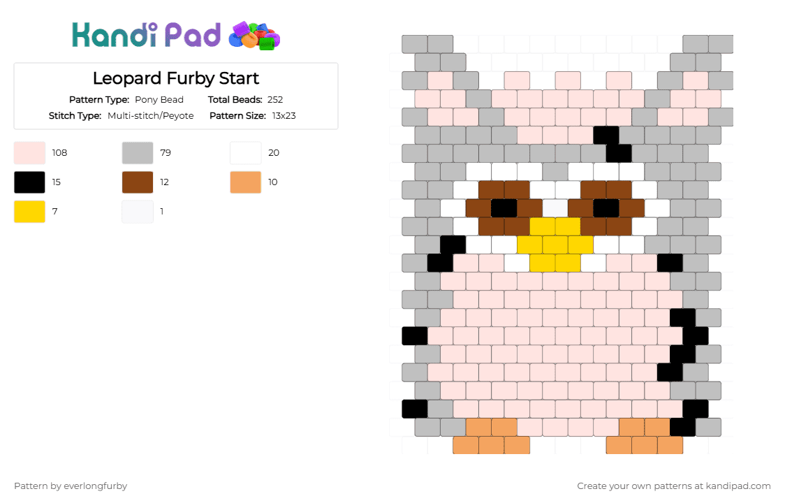 Leopard Furby Start - Pony Bead Pattern by everlongfurby on Kandi Pad - beige, white