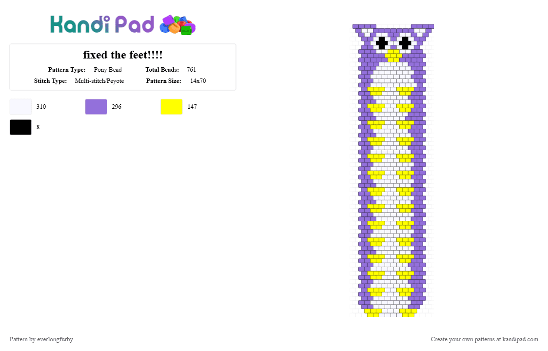 fixed the feet!!!! - Pony Bead Pattern by everlongfurby on Kandi Pad - purple,yellow
