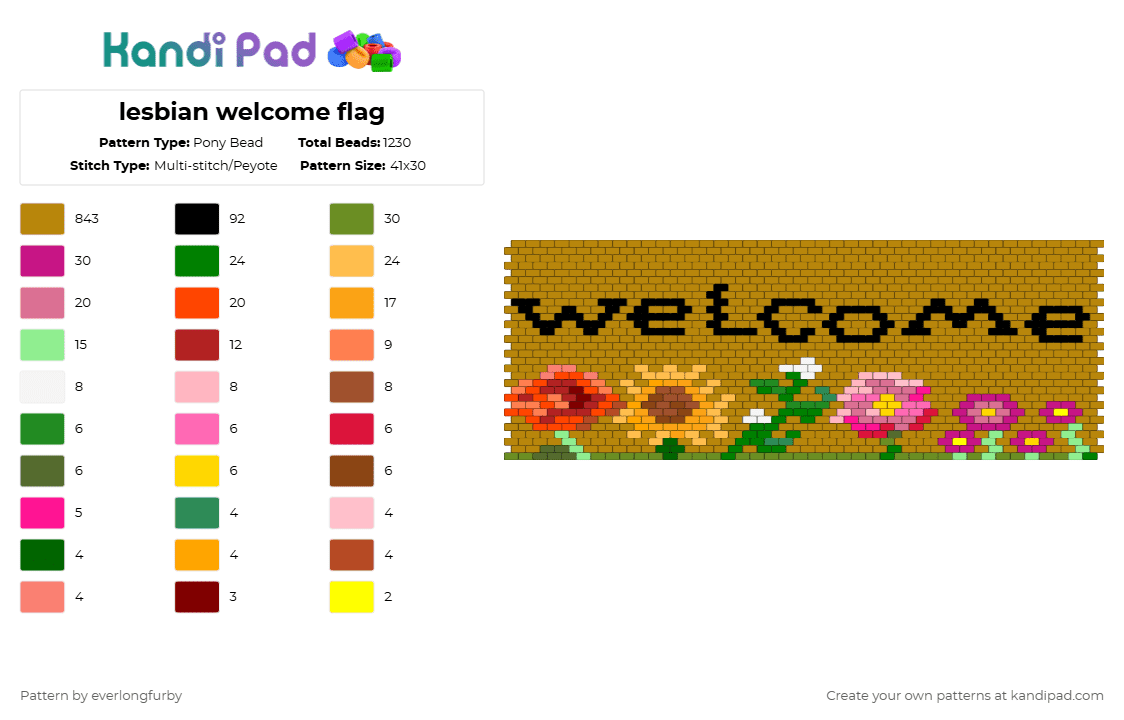 lesbian welcome mat - Pony Bead Pattern by everlongfurby on Kandi Pad - gold,pride,lesbian,flowers,floral,cottagecore,lesbian flag,lesbian pride,lgbtq