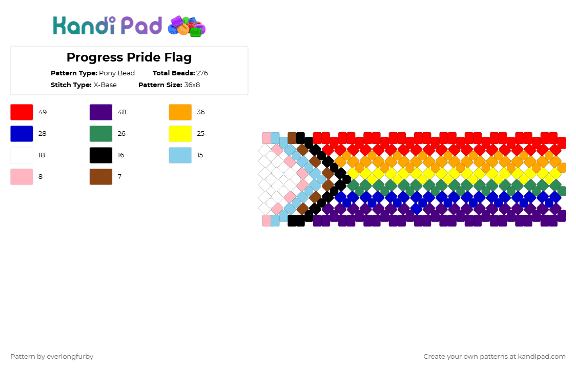 Progress Pride Flag - Pony Bead Pattern by everlongfurby on Kandi Pad - purple,red,orange,flag,pride,trans,queer,lgbt,lgbtq,pride flag,rainbow