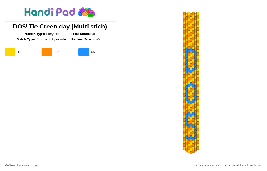 DOS! Tie Green day (Multi stich) - Pony Bead Pattern by aswangga on Kandi Pad - orange,yellow