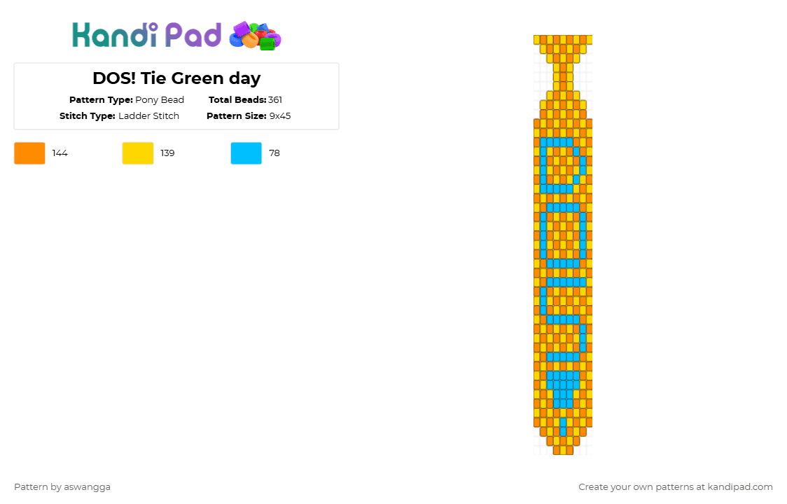 DOS! Tie Green day - Pony Bead Pattern by aswangga on Kandi Pad - orange,yellow