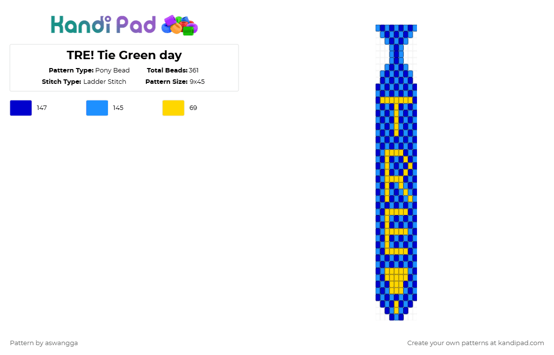 TRE! Tie Green day - Pony Bead Pattern by aswangga on Kandi Pad - purple,light blue,greenday,trilogy,tre
