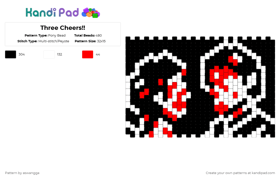 Three Cheers!! - Pony Bead Pattern by aswangga on Kandi Pad - black,white,mcr,three cheers,three cheers for sweet revenge