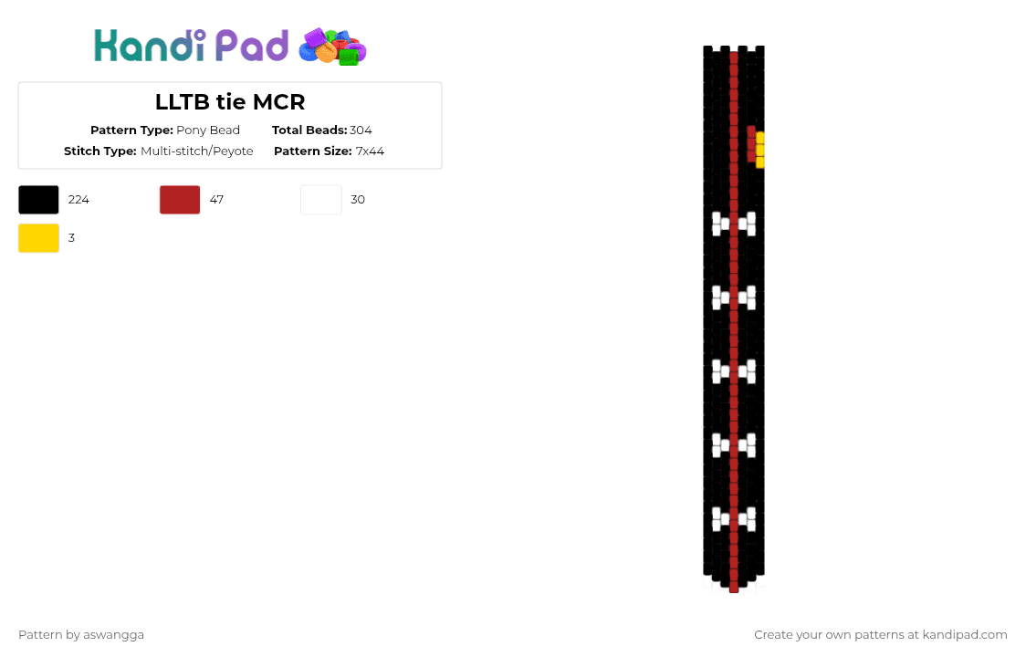 LLTB tie MCR - Pony Bead Pattern by aswangga on Kandi Pad - black,red
