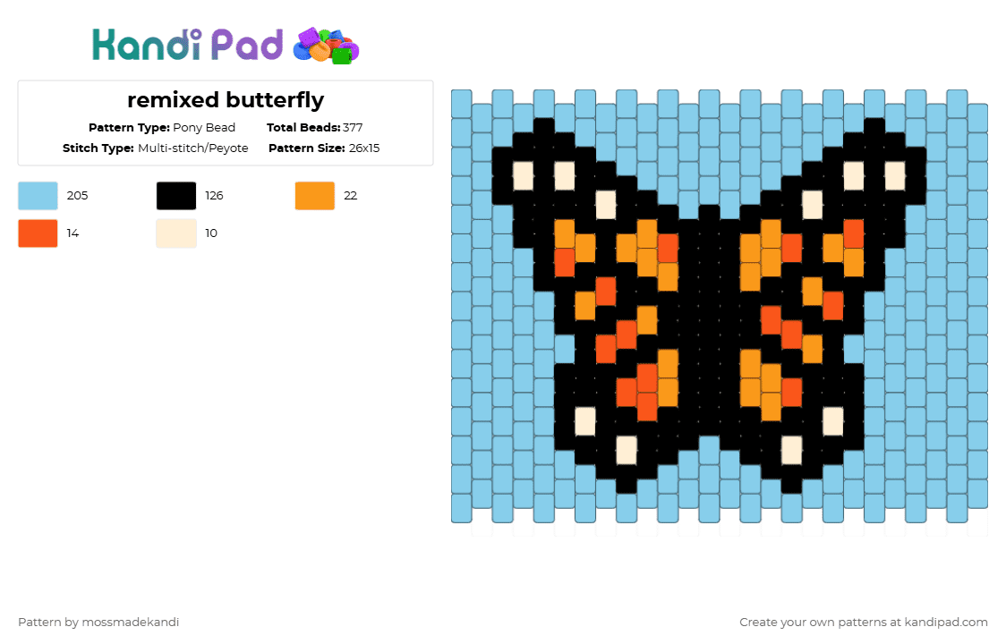 remixed butterfly - Pony Bead Pattern by mossmadekandi on Kandi Pad - light blue