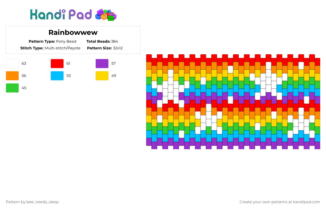 Rainbowwew - Pony Bead Pattern by bee_needs_sleep on Kandi Pad - orange,light blue,colorful