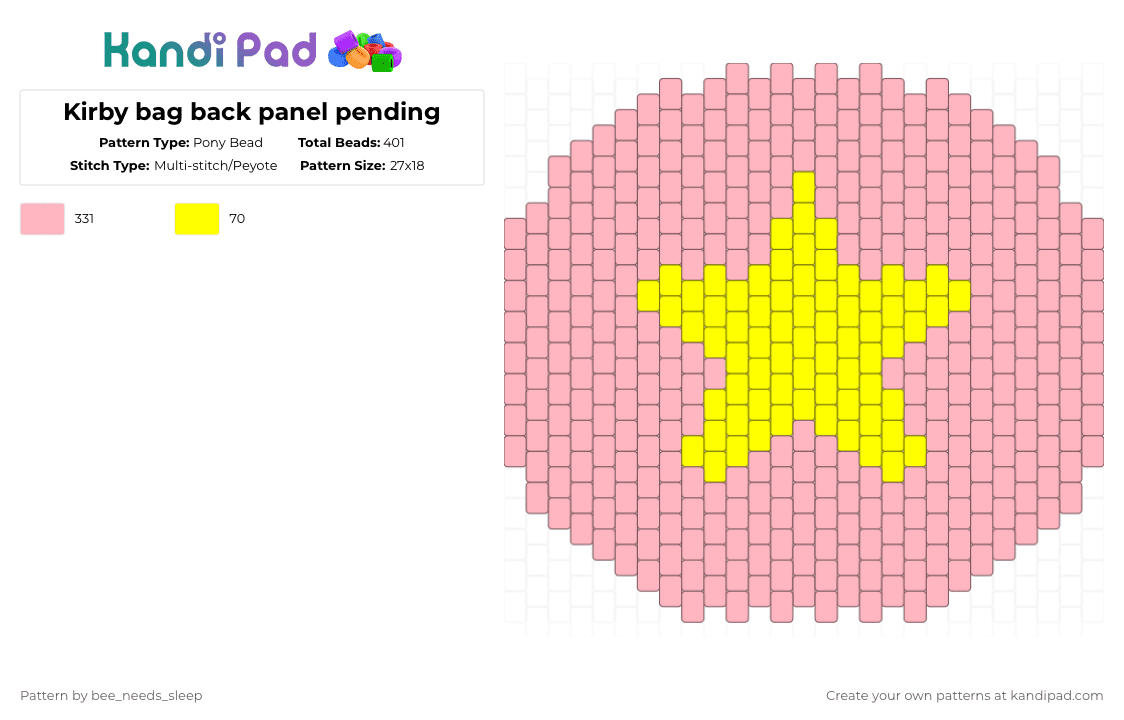 Kirby bag back panel pending - Pony Bead Pattern by bee_needs_sleep on Kandi Pad - pink