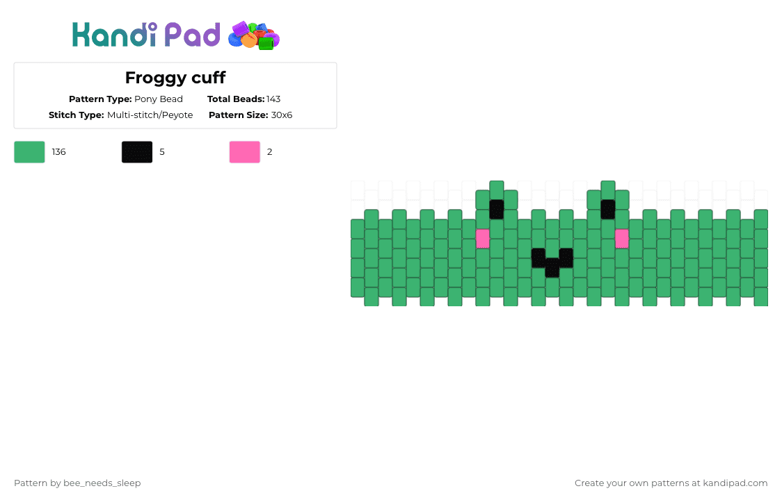Froggy cuff - Pony Bead Pattern by bee_needs_sleep on Kandi Pad - green,frog,cute,frogs