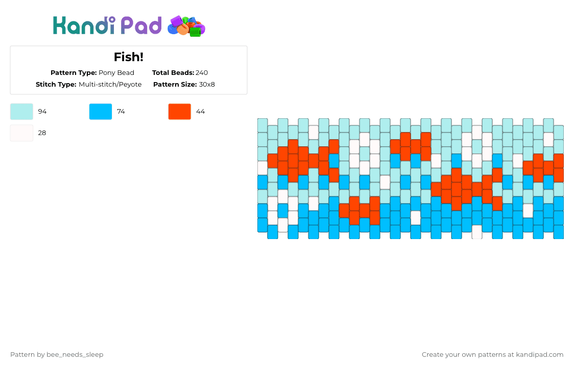 Fish! - Pony Bead Pattern by bee_needs_sleep on Kandi Pad - light blue,fish,water,aquarium