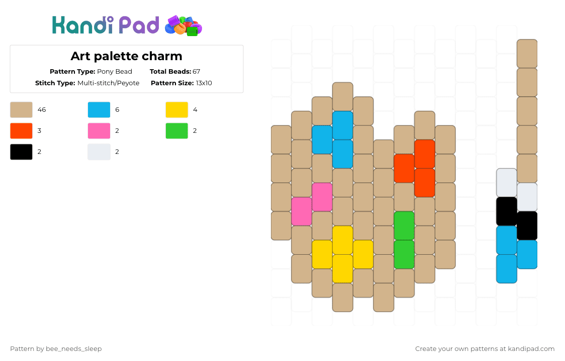 Art palette charm - Pony Bead Pattern by bee_needs_sleep on Kandi Pad - beige