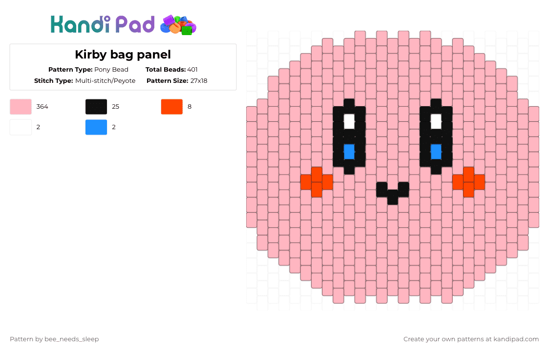 Kirby bag panel - Pony Bead Pattern by bee_needs_sleep on Kandi Pad - pink