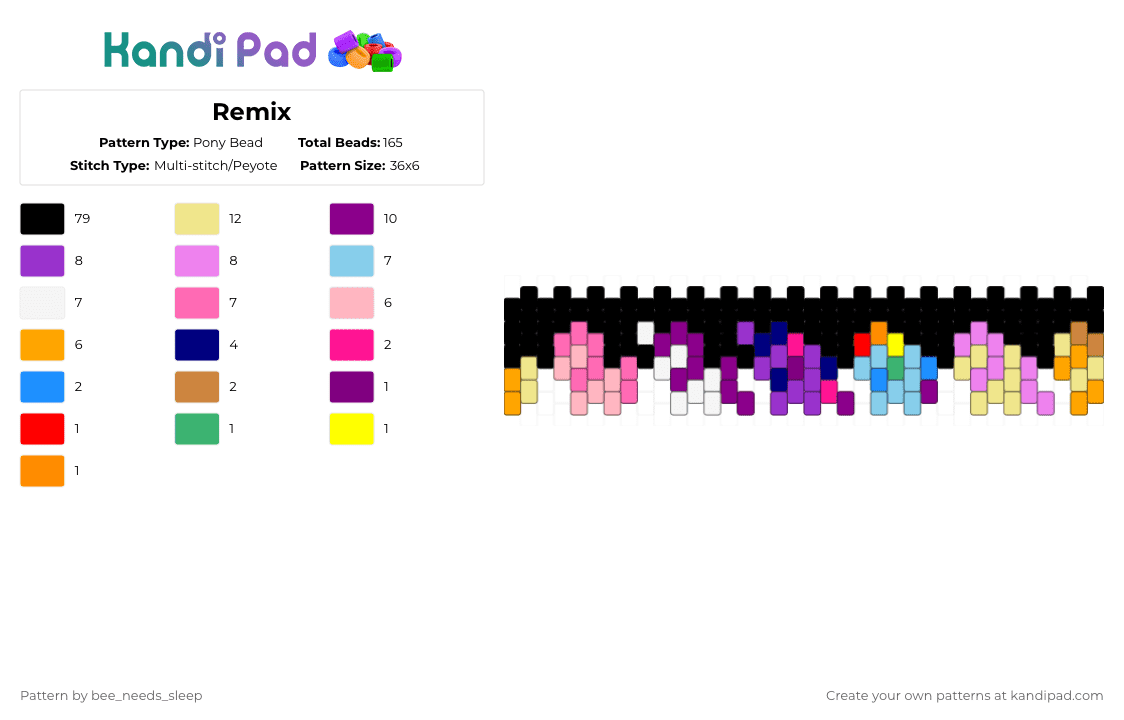 Remix - Pony Bead Pattern by bee_needs_sleep on Kandi Pad - black,purple,pink,yellow