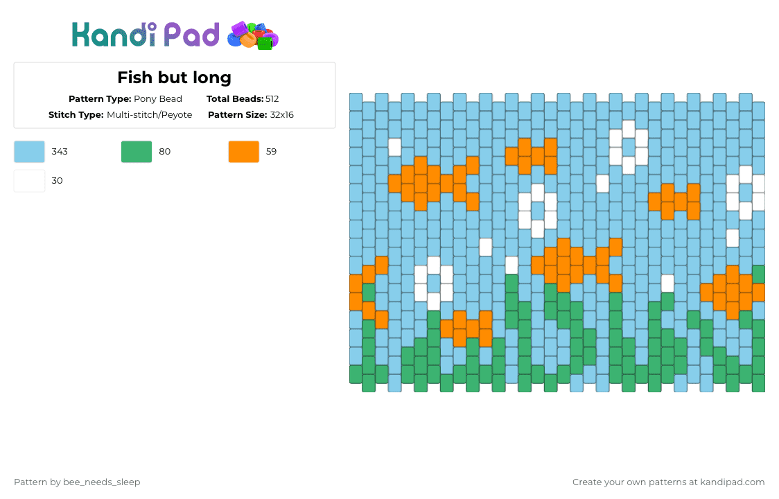 Fish but long - Pony Bead Pattern by bee_needs_sleep on Kandi Pad - underwater,goldfish,seascape,fish,animal,aquatic,water,nature,light blue