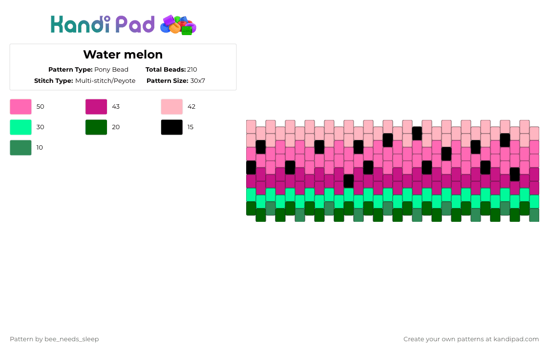 Water melon - Pony Bead Pattern by bee_needs_sleep on Kandi Pad - watermelon,cuff,food,pink,fruit,summer