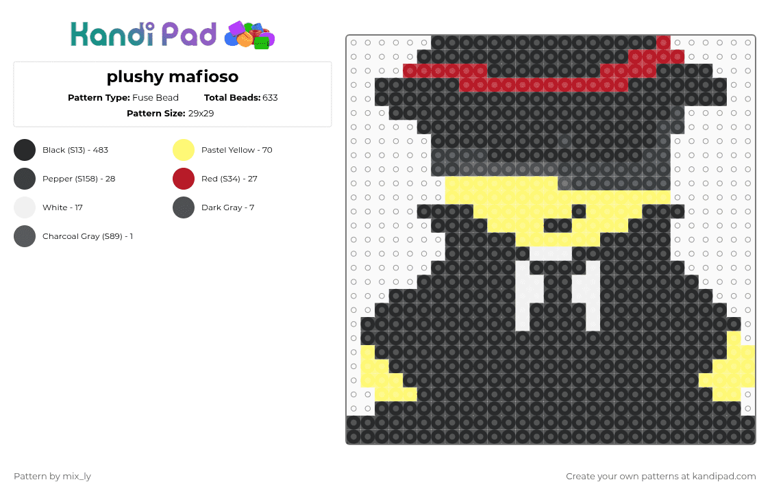 plushy mafioso - Fuse Bead Pattern by mix_ly on Kandi Pad - black,yellow,forsaken,mafioso,plushy