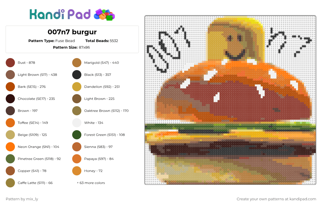 007n7 burgur - Fuse Bead Pattern by mix_ly on Kandi Pad - cotdburgers