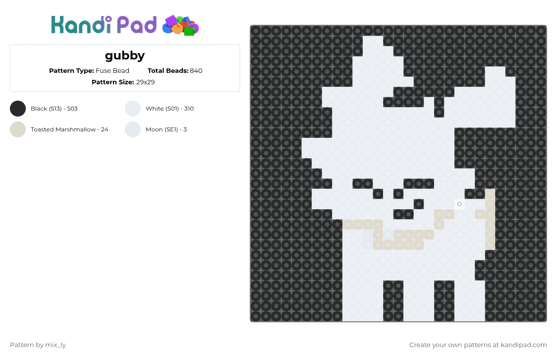gubby - Fuse Bead Pattern by mix_ly on Kandi Pad - white,cotdpets,forsaken,mafioso