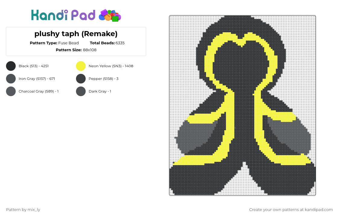 plushy taph (Remake) - Fuse Bead Pattern by mix_ly on Kandi Pad - black,yellow,purple,taph,forsaken,plushy,remake