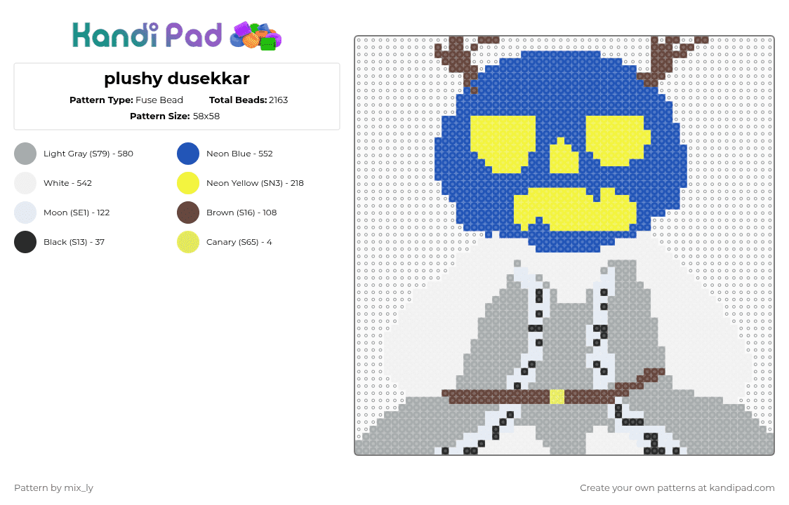 plushy dusekkar - Fuse Bead Pattern by mix_ly on Kandi Pad - gray,blue,dusekkar,forsaken,plushy
