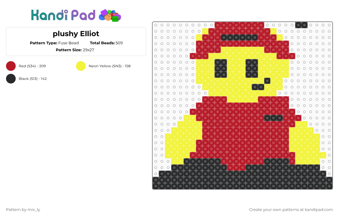 plushy Elliot - Fuse Bead Pattern by mix_ly on Kandi Pad - red,yellow,forsaken,elliot,plushy