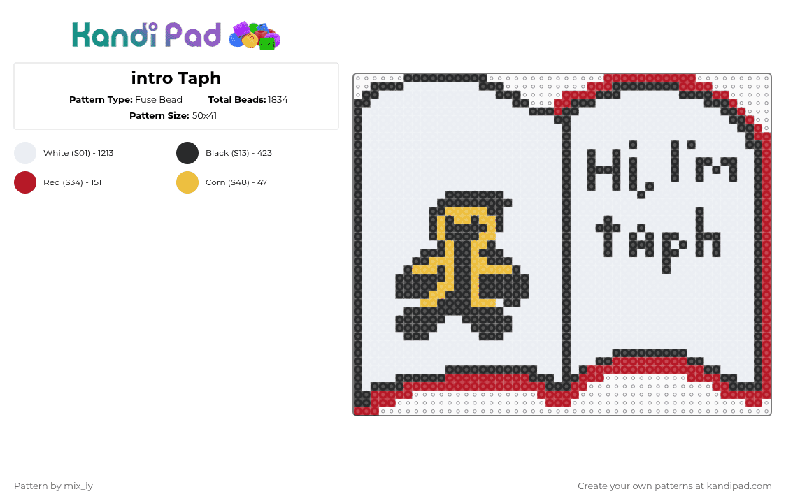 intro Taph - Fuse Bead Pattern by mix_ly on Kandi Pad - white,red,cotdbooks,forsaken,taph,original