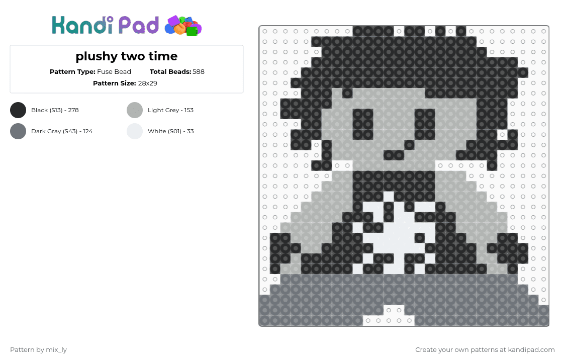 plushy two time - Fuse Bead Pattern by mix_ly on Kandi Pad - gray,beige,two time,plushy,forsaken