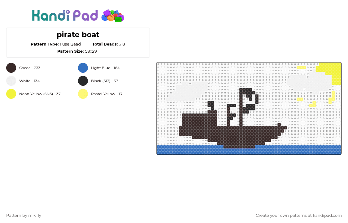 pirate boat - Fuse Bead Pattern by mix_ly on Kandi Pad - blue,brown,cotdboating