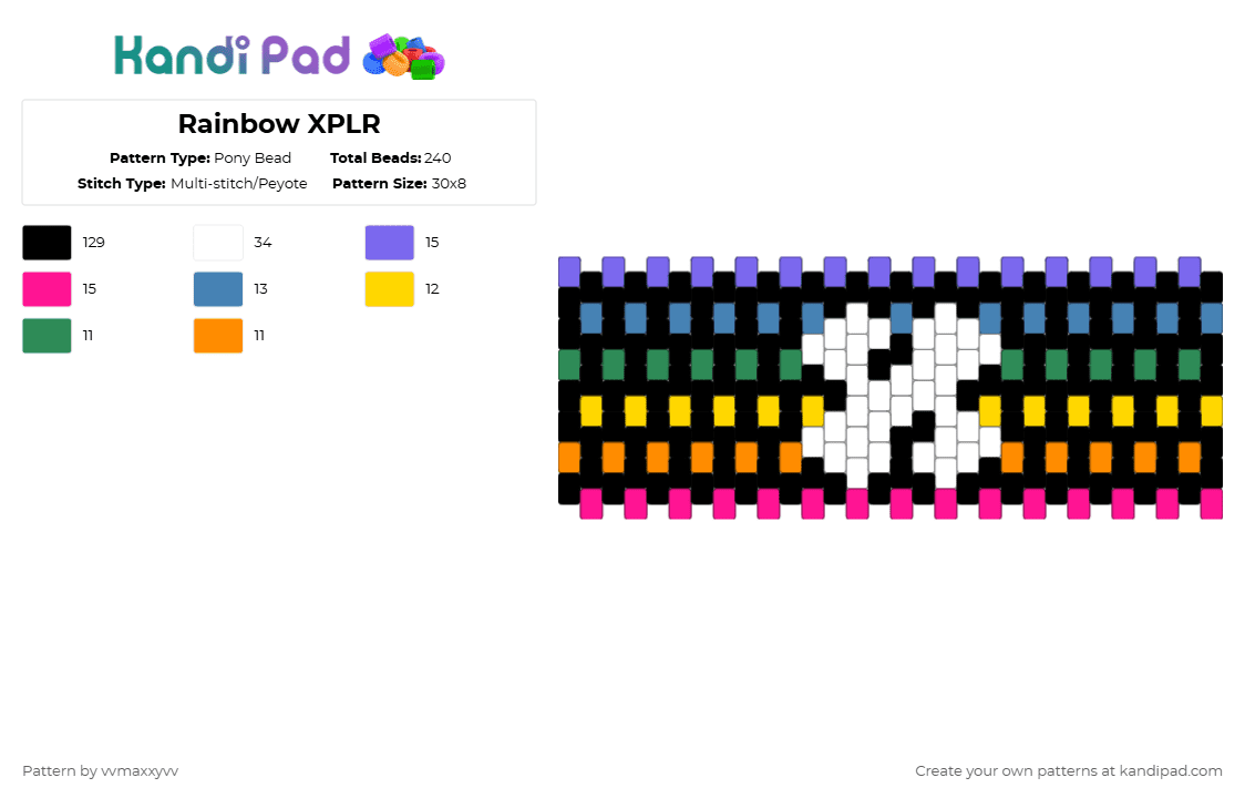 Rainbow XPLR - Pony Bead Pattern by vvmaxxyvv on Kandi Pad - black,blue,pink
