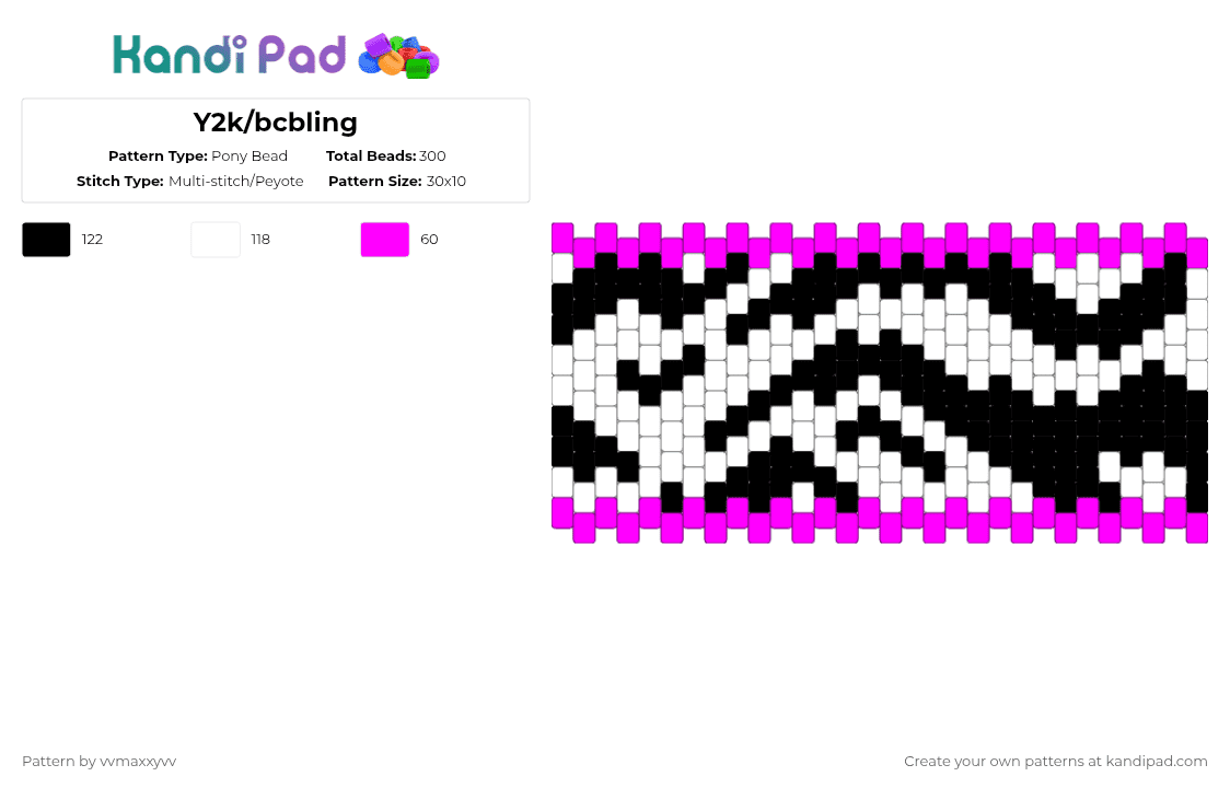 Y2k/bcbling - Pony Bead Pattern by vvmaxxyvv on Kandi Pad - pink,white