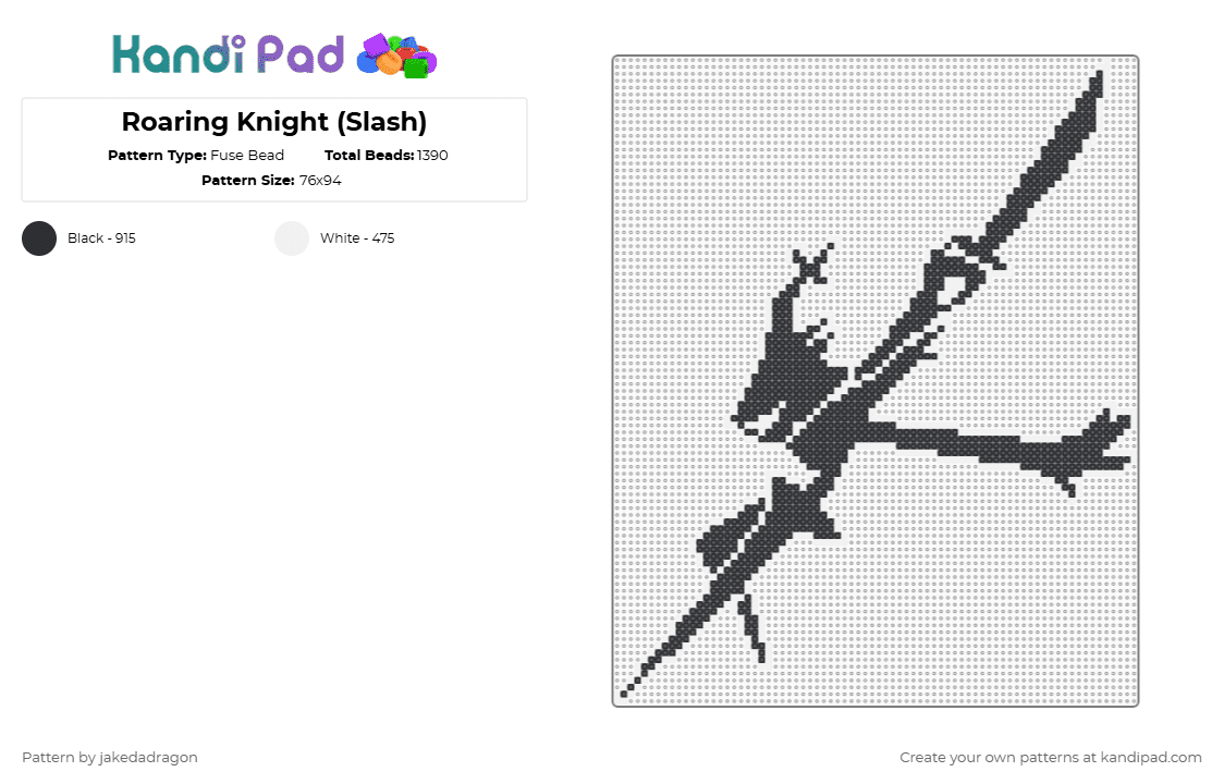 Roaring Knight (Slash) - Fuse Bead Pattern by jakedadragon on Kandi Pad - white,black,deltarune