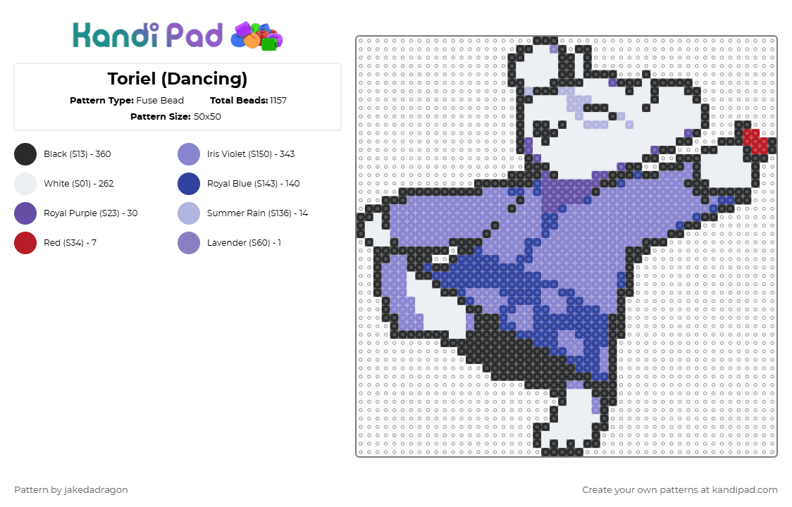 Toriel (Dancing) - Fuse Bead Pattern by jakedadragon on Kandi Pad - purple,blue,delarune,toriel,undertale