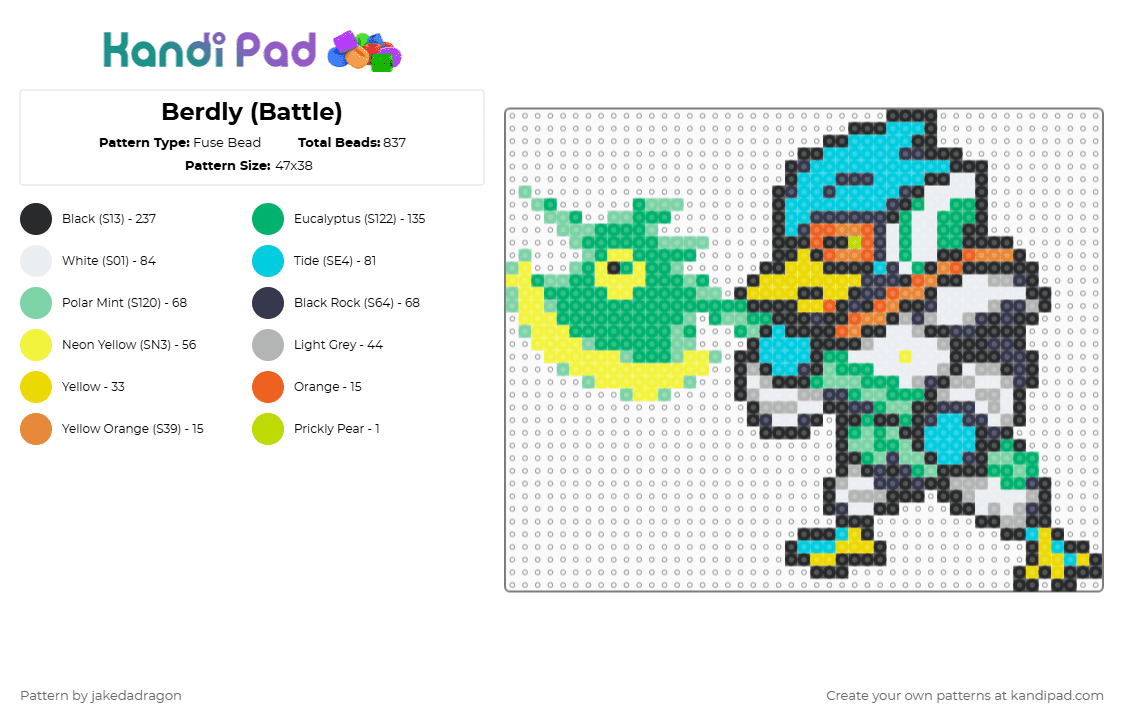 Berdly (Battle) - Fuse Bead Pattern by jakedadragon on Kandi Pad - green,yellow,light blue,colorful,deltarune
