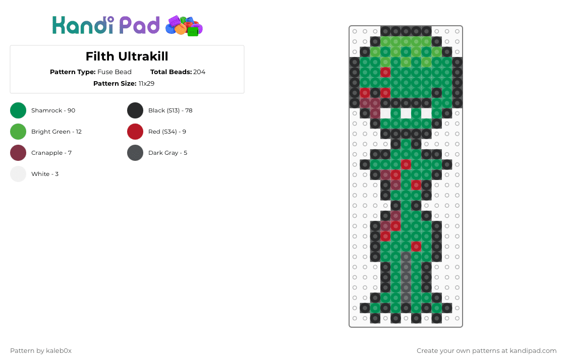 Filth Ultrakill - Fuse Bead Pattern by kaleb0x on Kandi Pad - green,ultrakill