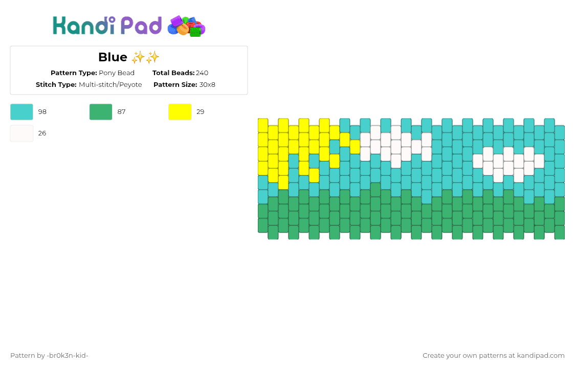 Blue ✨️✨️ - Pony Bead Pattern by -br0k3n-kid- on Kandi Pad - light blue,green,color,land,outside,landscape,field,bleh,sad,dead