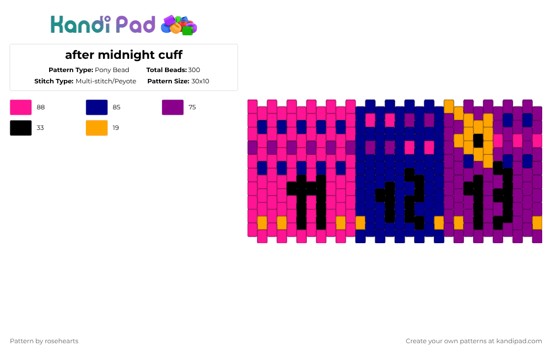 after midnight cuff - Pony Bead Pattern by rosehearts on Kandi Pad - pink