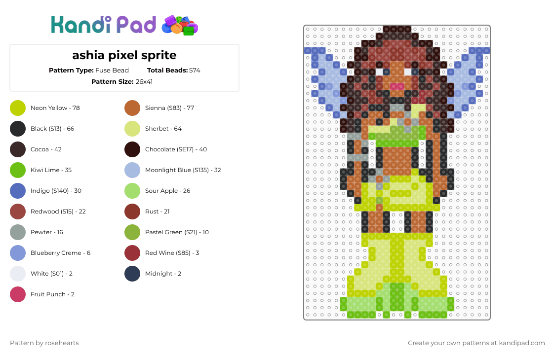 ashia pixel sprite - Fuse Bead Pattern by rosehearts on Kandi Pad - green,red,tan,colorful,winx club