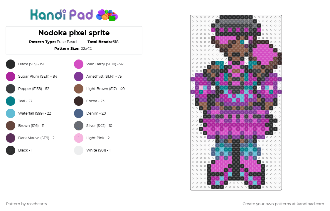 Nodoka pixel sprite - Fuse Bead Pattern by rosehearts on Kandi Pad - pink,scene girl,scene core