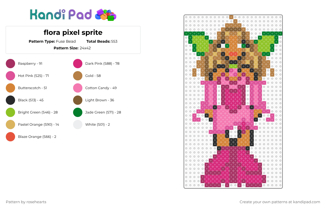 flora pixel sprite - Fuse Bead Pattern by rosehearts on Kandi Pad - tan,pink,winx club,flora winx club