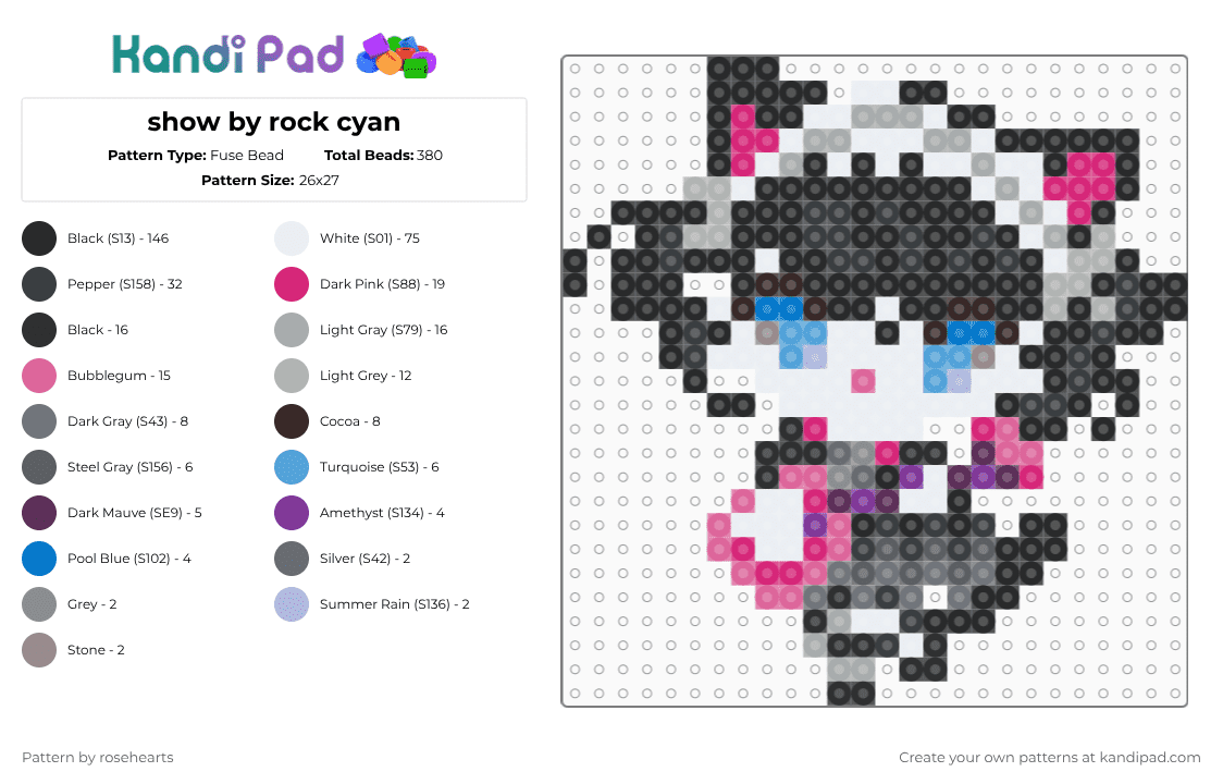 show by rock cyan - Fuse Bead Pattern by rosehearts on Kandi Pad - black,white,gray,pink,show by rock,cyan show by rock