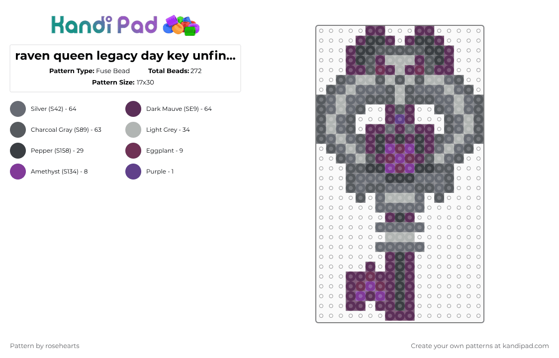 raven queen legacy day key - Fuse Bead Pattern by rosehearts on Kandi Pad - gray,pink,ever after high,raven queen