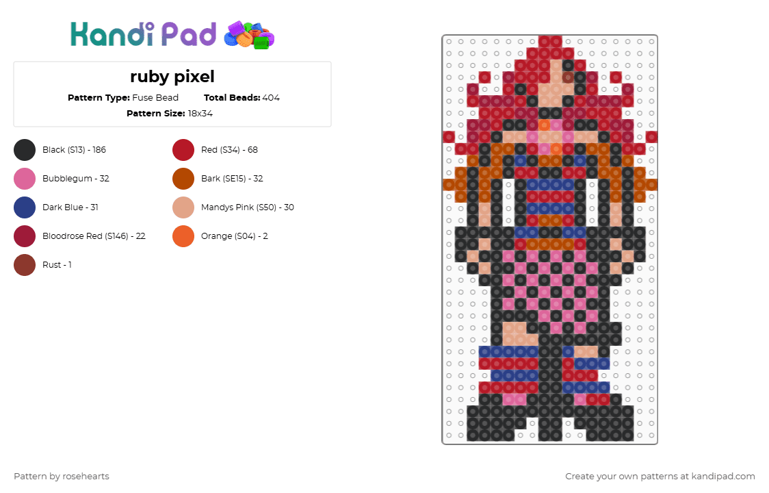 ruby pixel - Fuse Bead Pattern by rosehearts on Kandi Pad - black,red