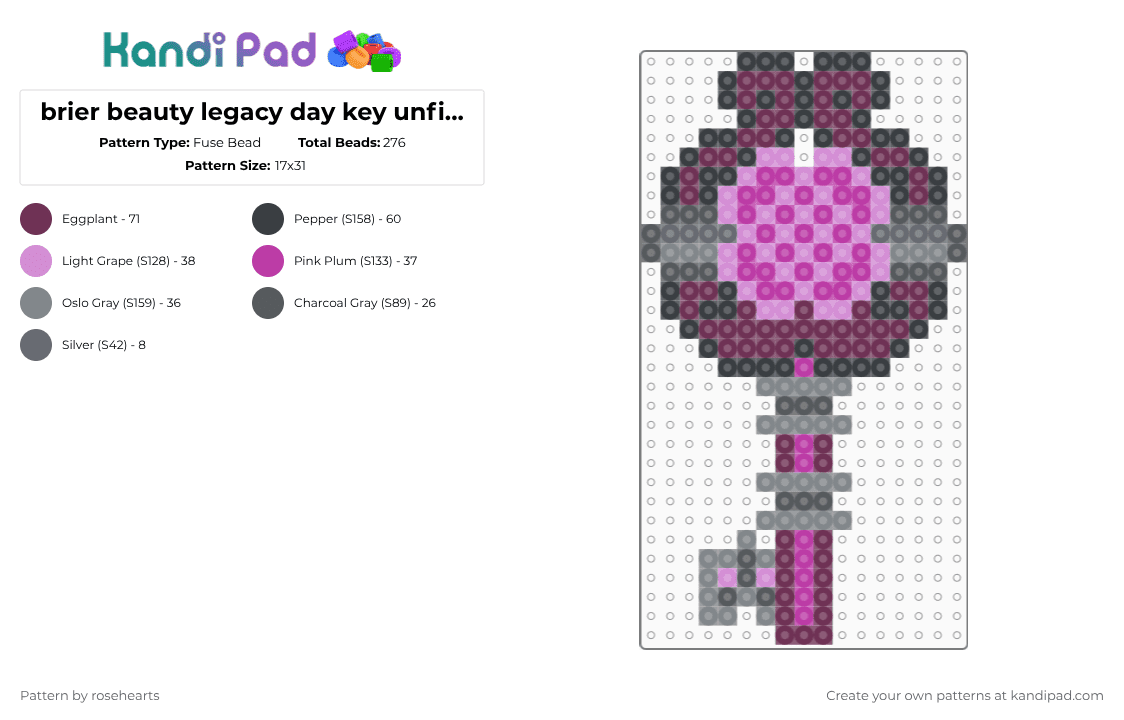 brier beauty legacy day key - Fuse Bead Pattern by rosehearts on Kandi Pad - gray,pink,ever after high,briar beauty