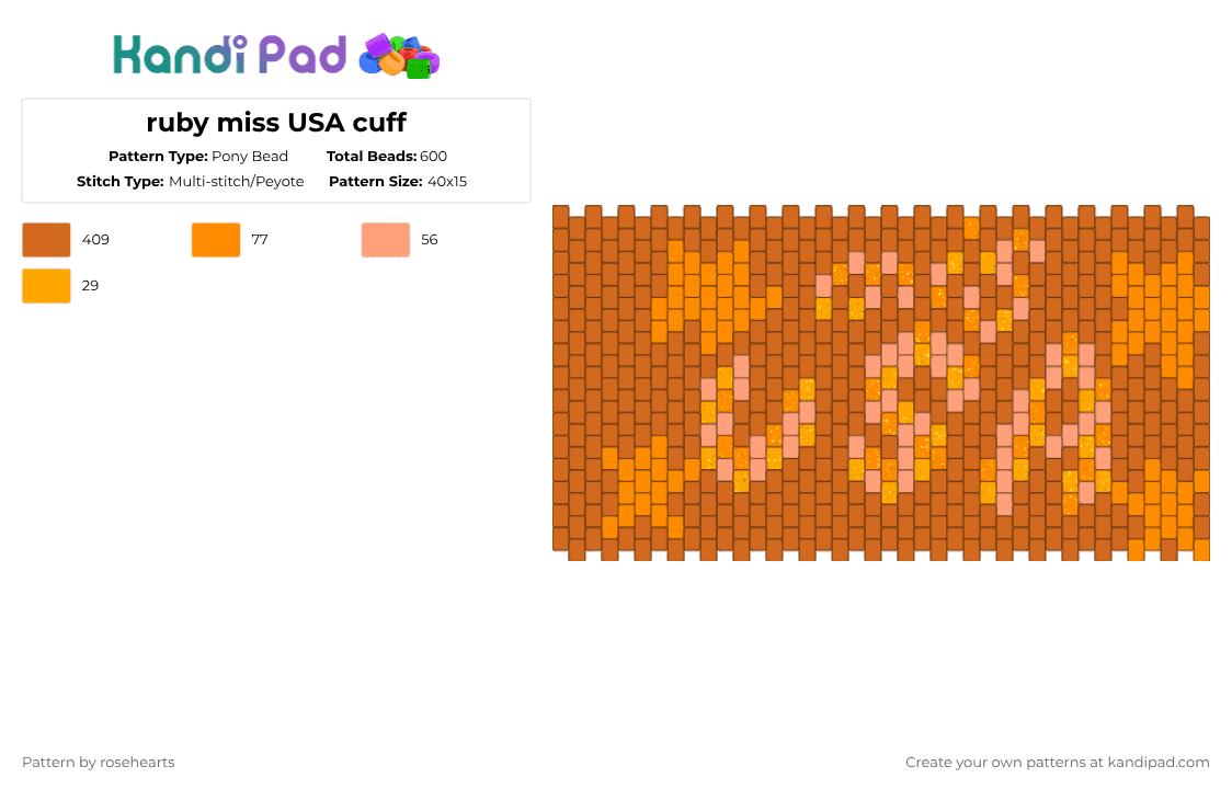 ruby miss USA cuff - Pony Bead Pattern by rosehearts on Kandi Pad - orange,oc kandi,cotd80svibe